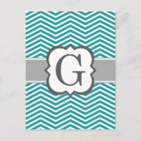 Aquamariner weißer Monogramm Buchstabe G Zickzack