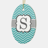 Aquamariner weißer Monogramm-Buchstabe S Zickzack Keramikornament (Links)