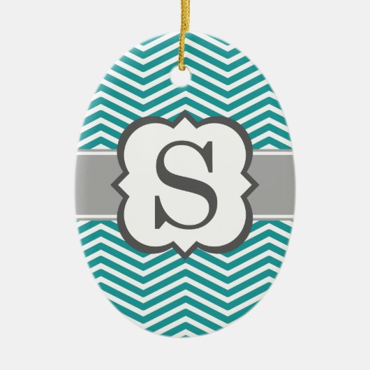 Aquamariner weißer Monogramm-Buchstabe S Zickzack Keramikornament (Vorne)