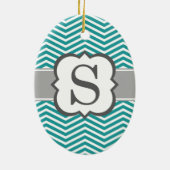Aquamariner weißer Monogramm-Buchstabe S Zickzack Keramikornament (Hinten)