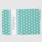 Aquamariner weißer Polka-Dot-Strip-Skriptname Golfhandtuch (Horizontal)