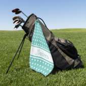 Aquamariner weißer Polka-Dot-Strip-Skriptname Golfhandtuch (Gras)
