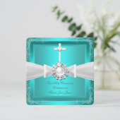 Aquamariner weißer Silbermädchenjunge Einladung (Stehend Vorderseite)