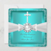 Aquamariner weißer Silbermädchenjunge Einladung (Vorderseite)