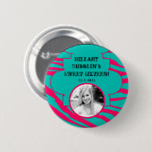 Aquamariner Zebra-Druckknopf rosa Foto Button (Vorne & Hinten)