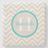 Aquamariner Zickzack Monogramm-Stone-Untersetzer Steinuntersetzer (Vorderseite)