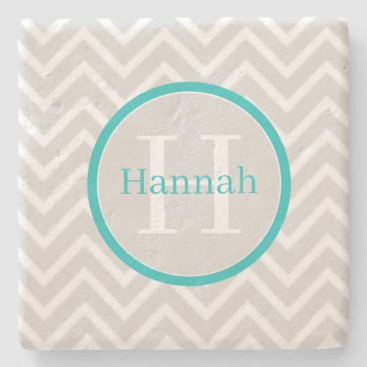 Aquamariner Zickzack Monogramm-Stone-Untersetzer Steinuntersetzer (Vorderseite)