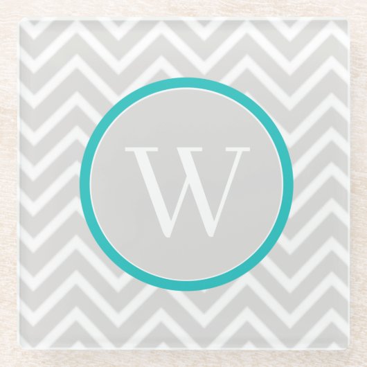 Aquamariner Zickzack Monogramm-Untersetzer Glasuntersetzer (Vorderseite)