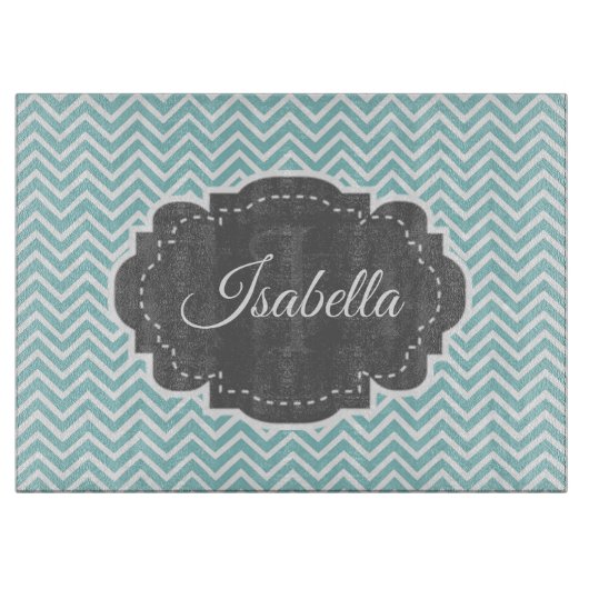 Aquamariner Zickzack Personalisierter Zuschnitt Schneidebrett (Vorderseite)