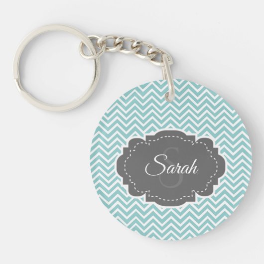 Aquamariner Zickzack Personalisierung Akryllischer Schlüsselanhänger (Vorderseite)