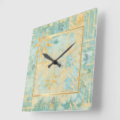Aquamarines abstraktes Design in Goldrahmen Quadratische Wanduhr (Winkel)