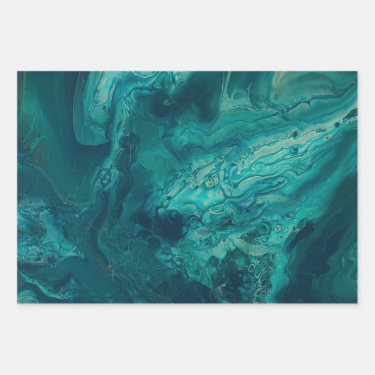 Aquamarines Acrylgießen Abstrakter Fluid Art Geschenkpapier Set (Vorderseite 3)