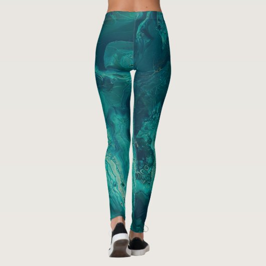Aquamarines Acrylgießen Abstrakter Fluid Art Leggings (Rückseite)