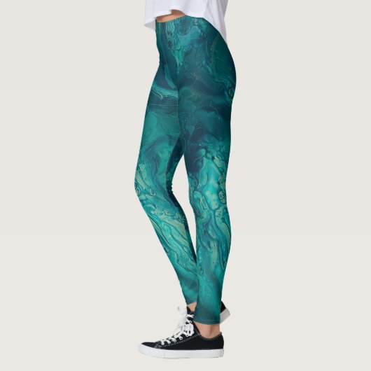 Aquamarines Acrylgießen Abstrakter Fluid Art Leggings (Links)