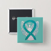 Aquamarines Angel-Bewusstsein Ribbon Art Custom La Button (Vorne & Hinten)