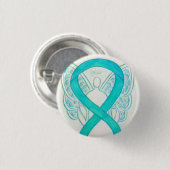 Aquamarines Angel-Bewusstsein Ribbon Art Custom La Button (Vorne & Hinten)