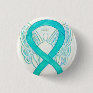 Aquamarines Angel-Bewusstsein Ribbon Art Custom La Button