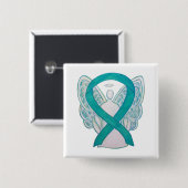 Aquamarines Angel-Bewusstsein Ribbon Art Custom La Button (Vorne & Hinten)