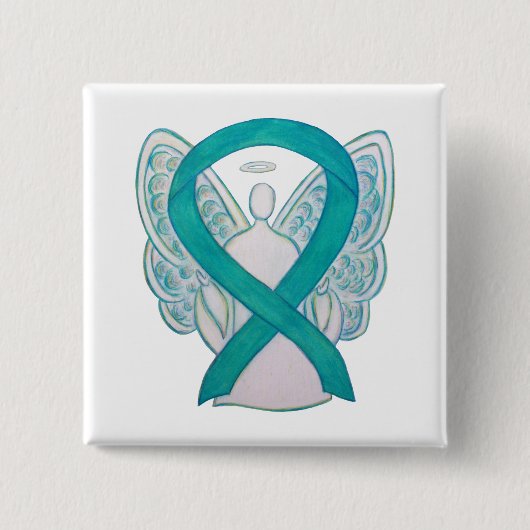 Aquamarines Angel-Bewusstsein Ribbon Art Custom La Button (Vorderseite)