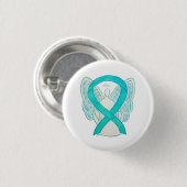 Aquamarines Angel-Bewusstsein Ribbon Art Custom La Button (Vorne & Hinten)