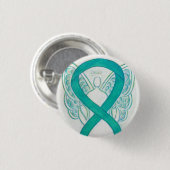 Aquamarines Angel-Bewusstsein Ribbon Art Custom La Button (Vorne & Hinten)