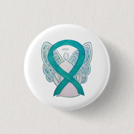 Aquamarines Angel-Bewusstsein Ribbon Art Custom La Button (Vorderseite)