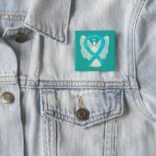 Aquamarines Angel-Bewusstsein Ribbon Art Custom La Button (Beispiel)