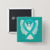 Aquamarines Angel-Bewusstsein Ribbon Art Custom La Button (Vorne & Hinten)