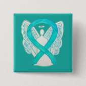 Aquamarines Angel-Bewusstsein Ribbon Art Custom La Button (Vorderseite)