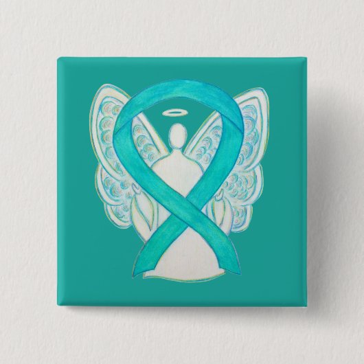 Aquamarines Angel-Bewusstsein Ribbon Art Custom La Button (Vorderseite)