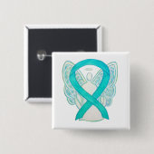 Aquamarines Angel-Bewusstsein Ribbon Art Custom La Button (Vorne & Hinten)