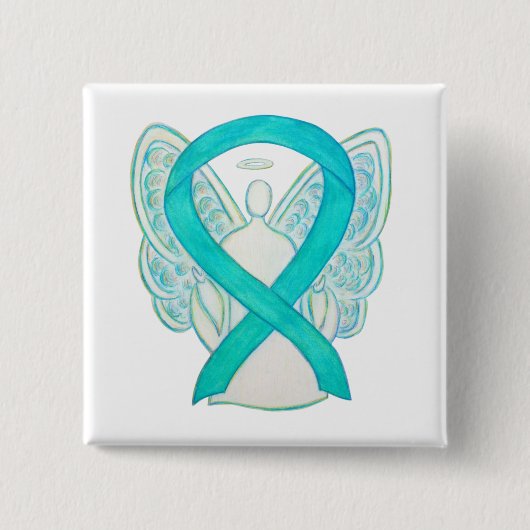 Aquamarines Angel-Bewusstsein Ribbon Art Custom La Button (Vorderseite)