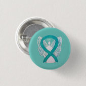 Aquamarines Angel-Bewusstsein Ribbon Art Custom La Button (Vorne & Hinten)
