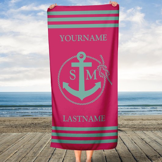 Aquamarines Ankermonogramm Strandtuch