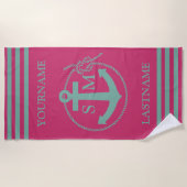 Aquamarines Ankermonogramm Strandtuch (Vorderseite)
