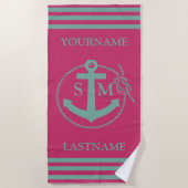Aquamarines Ankermonogramm Strandtuch (Vorderseite)