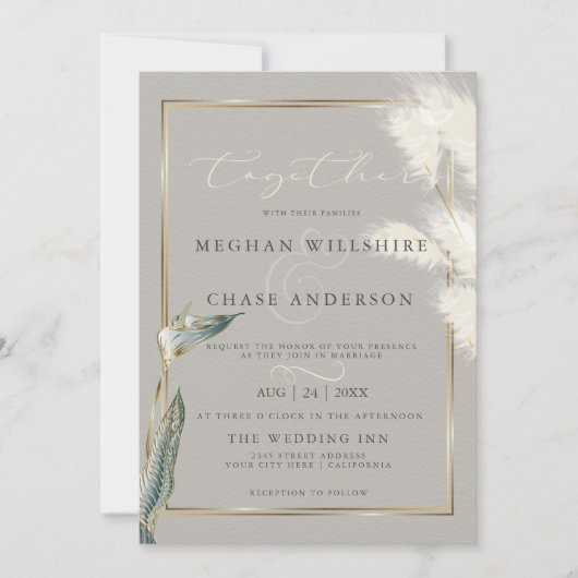 Aquamarines Anthurium Pampas Gras Einladung (Vorderseite)