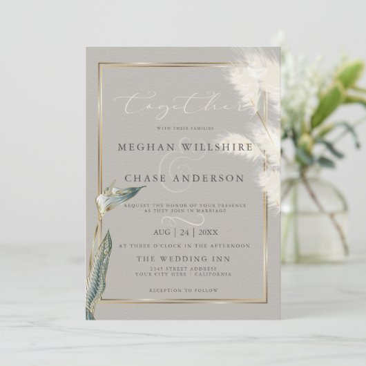 Aquamarines Anthurium Pampas Gras Einladung (Stehend Vorderseite)