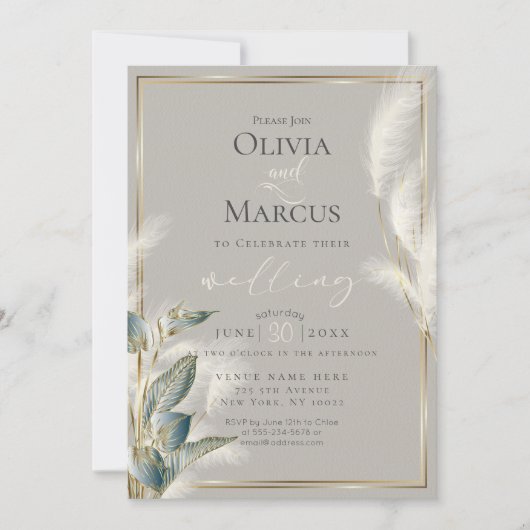 Aquamarines Anthurium und Feathery Pampas Gras Einladung (Vorderseite)