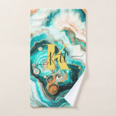 Aquamarines Aqua Agate Golden Custom Modern Monogr Badhandtuch Set (Handtuch)