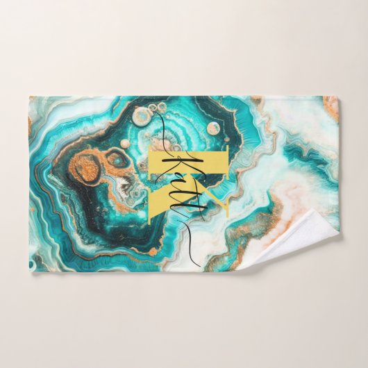 Aquamarines Aqua Agate Golden Custom Modern Monogr Badhandtuch Set (Handtuch)