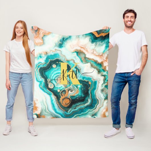 Aquamarines Aqua Agate Golden Custom Modern Monogr Fleecedecke (Beispiel)