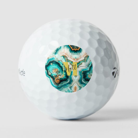Aquamarines Aqua Agate Golden Custom Modern Monogr Golfball (Vorderseite)