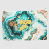 Aquamarines Aqua Agate Golden Custom Modern Monogr Golfhandtuch (Horizontal)