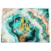Aquamarines Aqua Agate Golden Custom Modern Monogr Große Geschenktüte (Vorderseite)