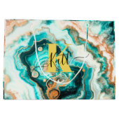 Aquamarines Aqua Agate Golden Custom Modern Monogr Große Geschenktüte (Rückseite)