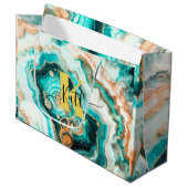 Aquamarines Aqua Agate Golden Custom Modern Monogr Große Geschenktüte (Vorderseite Schrägansicht)
