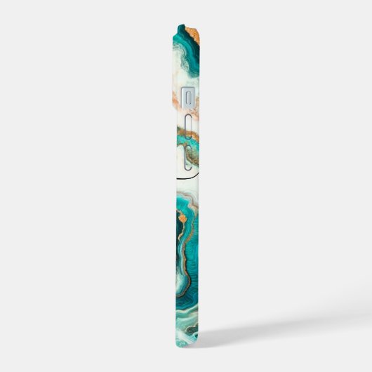 Aquamarines Aqua Agate Golden Custom Modern Monogr iPhone 15 Hülle (Linke Seite)