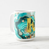 Aquamarines Aqua Agate Golden Custom Modern Monogr Kaffeetasse (Vorderseite Links)