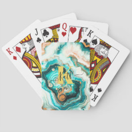 Aquamarines Aqua Agate Golden Custom Modern Monogr Spielkarten